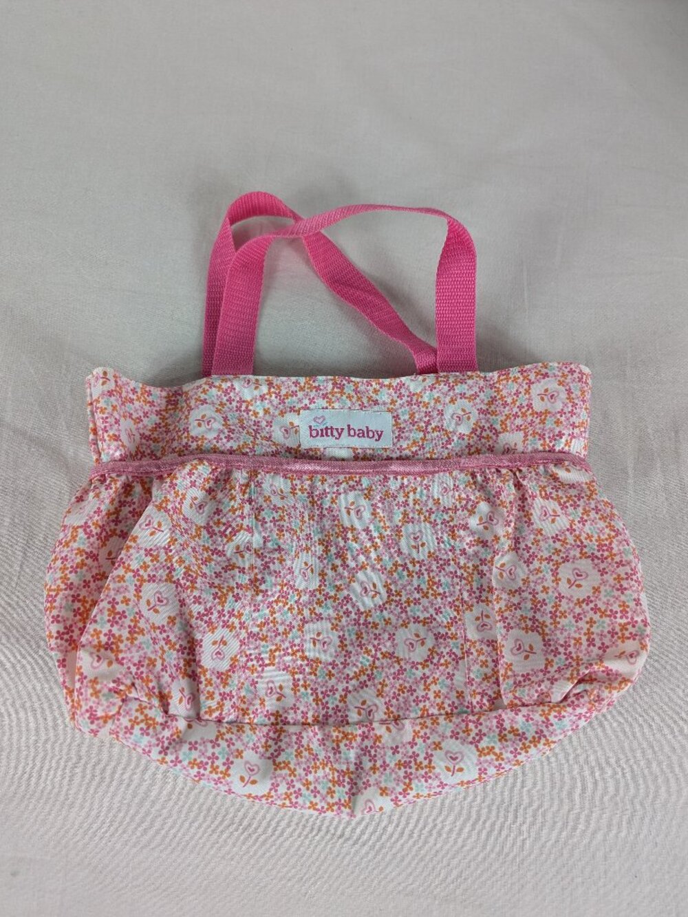 Bitty Baby Diaper Bag American Girl Pleasant Co Pink Orange Floral Pockets
